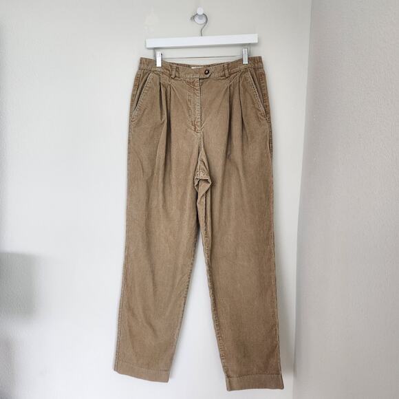 Vintage 90s Tan Corduroy High Rise Pleated Trousers Academia Mom Pant Talbots 10 - Picture 9 of 10